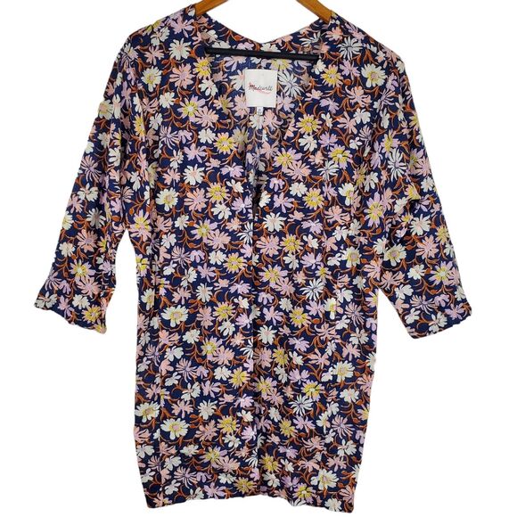 Madewell Blue Poolhouse Floral 100% Cotton Short Robe Jacket XS - Picture 2 of 7